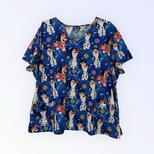 Disney Frozen II Scrub Top Olaf the Snowman Size 3X V-neck Pullover Blue